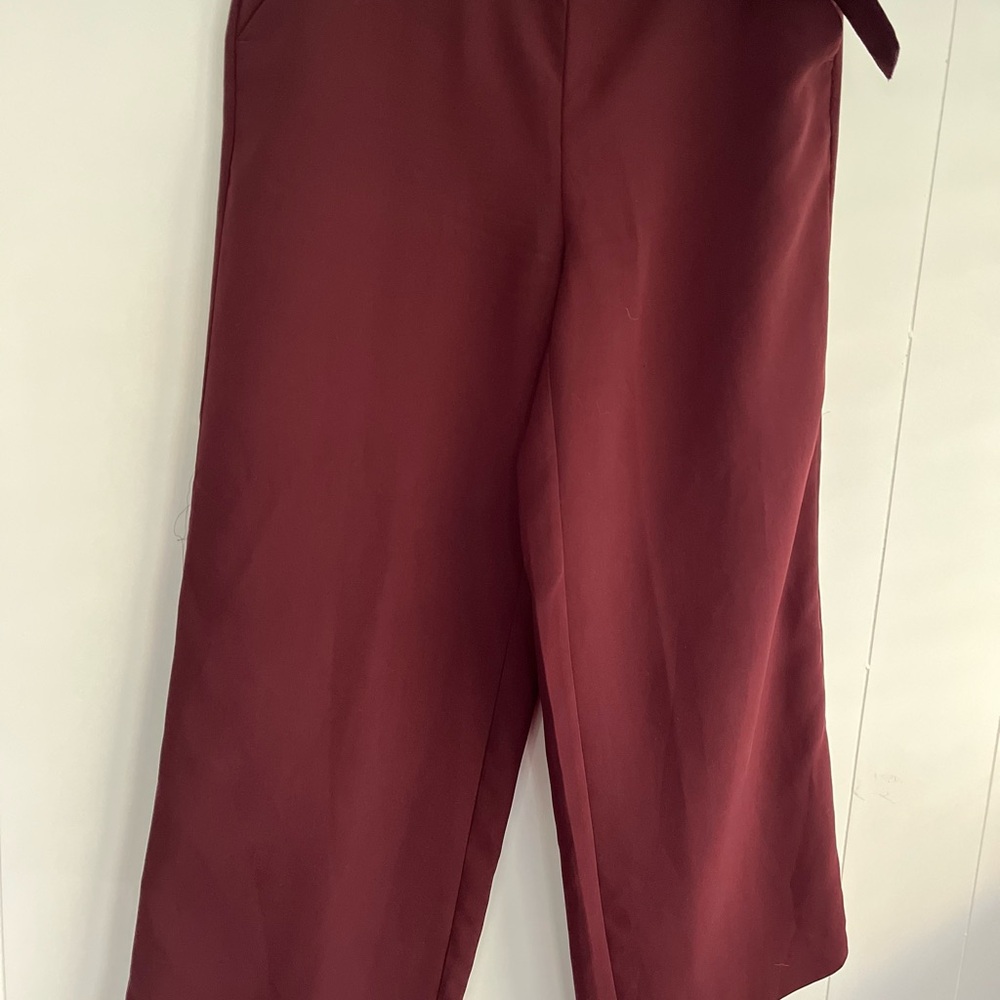 Ann Taylor Factory Burgundy Dress Pants Slacks Belt Wide Leg Size 8 - Picture 6 of 11
